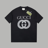 Gucci T-shirt Interlocking Double G Bead Embroidery logo round Neck Short Sleeve25ss New pure cotton T Unisex T-Shirt OS Loose Fit Base Shirt Top Half Sleeve T-Shirt
