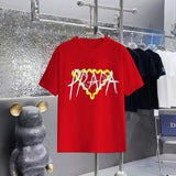 PRADA T-shirt Front Chest Wave Triangle Print logo round Neck Short Sleeve25ss New pure cotton T Unisex T-Shirt OS Drop Shoulder Loose Fit Base Shirt Top T-Shirt Short Sleeve