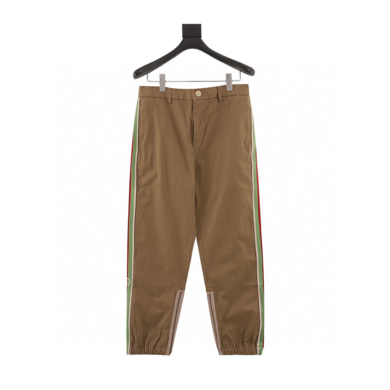 Gucci Sweatpants Khaki Ribbon Cotton Trousers Same Style for Men and Women