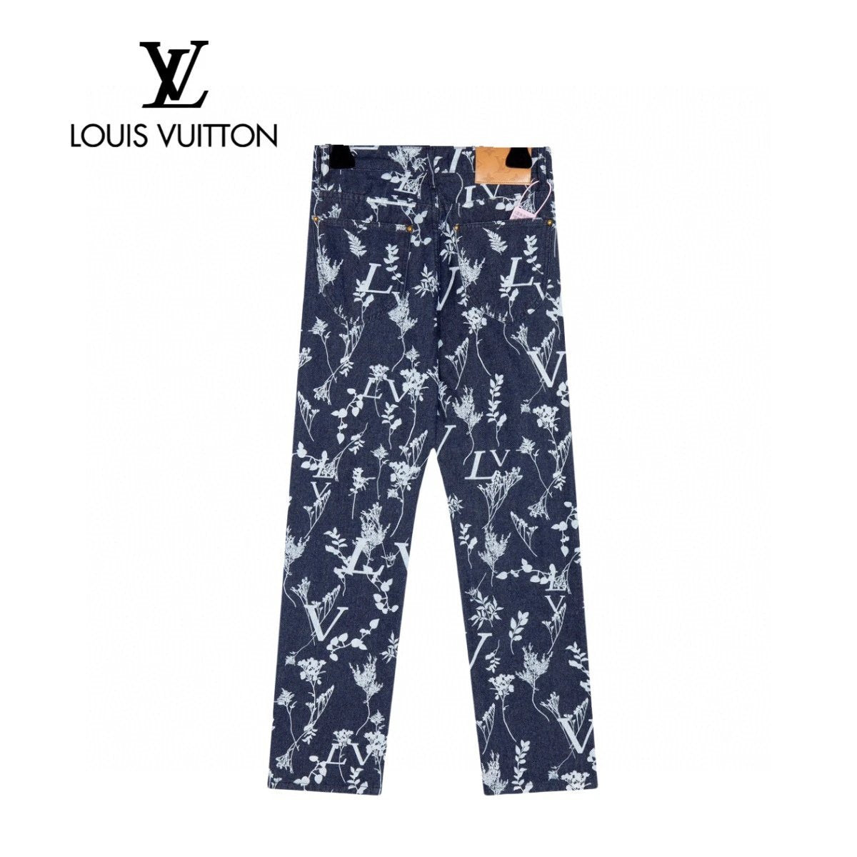 Louis Vuitton LV Jeans Full Print Wheat Spike Jacquard logo25ss Spring Summer New Straight Leg Jeans Unisex Slim Fit Long Pants Loose