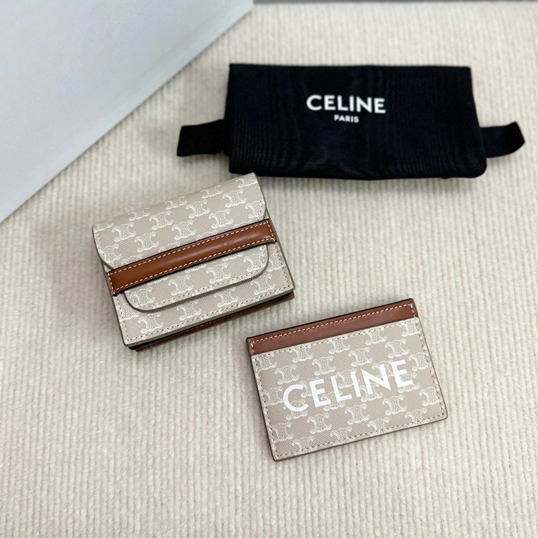 Celine Wallet Top version 【Super Original】New Retro Patterns Card Holder Wallet Short Wallet Card Holder Lady's Wallet Arc De Triomphe Wallet Card Holder