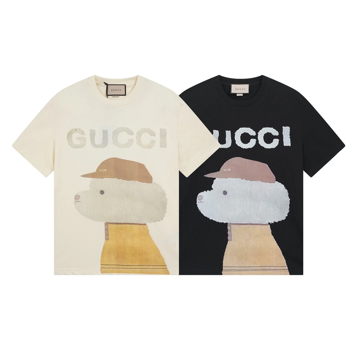 Gucci T-shirt Front Hooded Puppy Print logo round Neck Short Sleeve25ss New pure cotton T Unisex T-Shirt OS Loose Fit Base Shirt Top Half Sleeve T-Shirt
