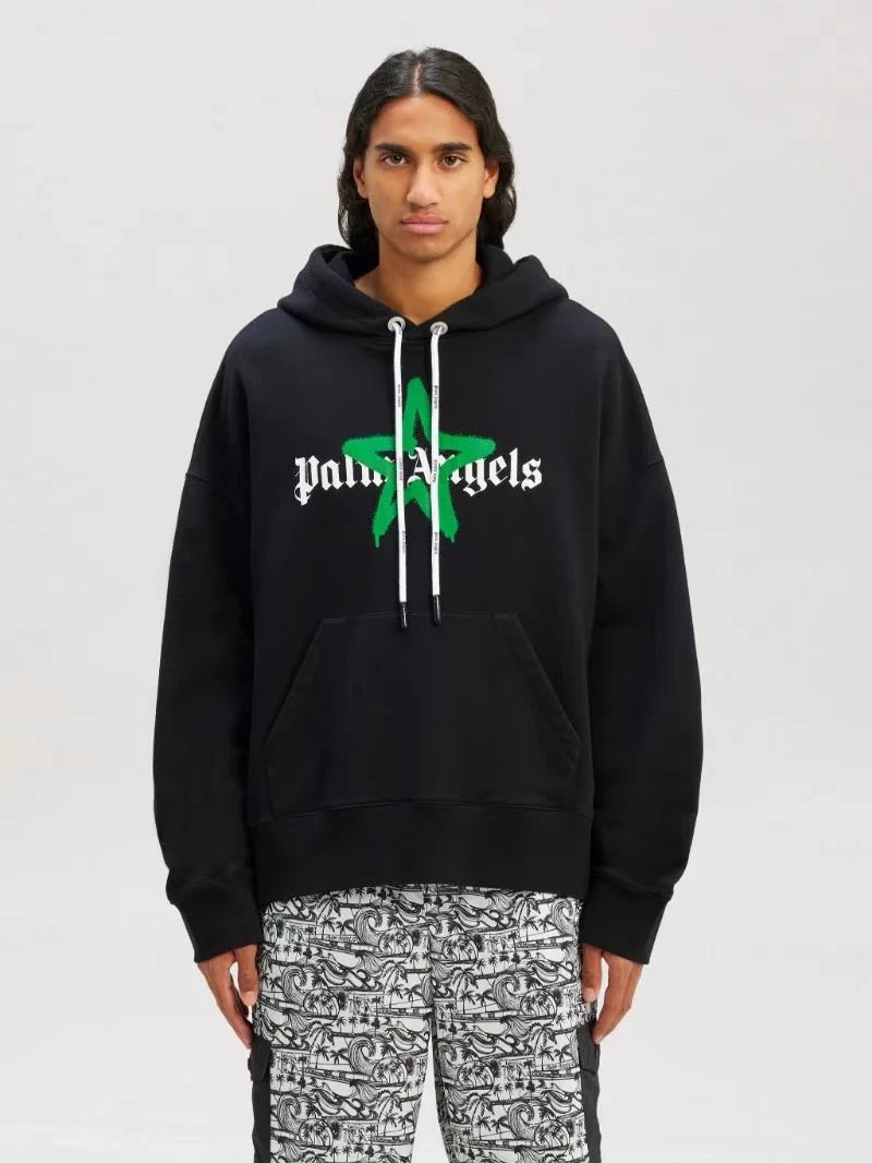 Palm Angels Hoodie Top Version Men's and Women's Same Black Cotton LOGO Printed Heavy Sweater