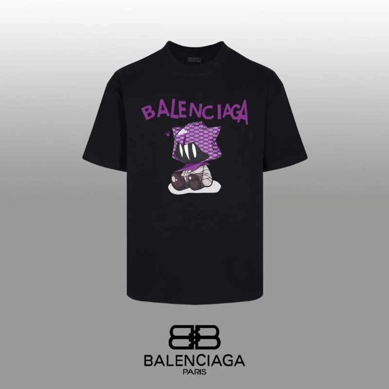 Balenciaga T-shirt Cartoon Letter Pattern Print on Chest logo round Neck Short Sleeve25ss New pure cotton T Unisex T-Shirt OS Loose Fit Base Shirt Top Half Sleeve T-Shirt