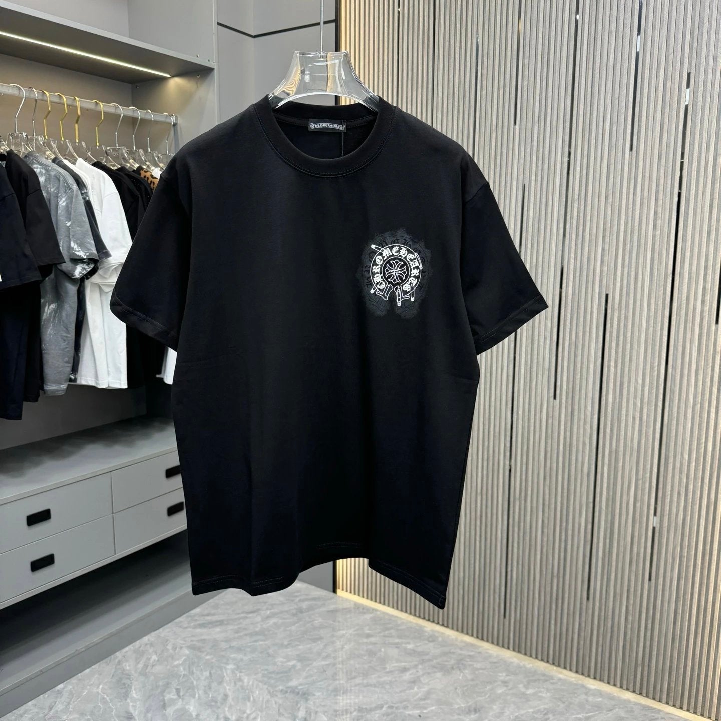 Chrome Hearts T-shirt Special Dot Printing and Three-Dimensional Creasing Process logo round Neck Short Sleeve25ss New pure cotton T Unisex T-Shirt OS Drop Shoulder Loose Fit Base Shirt Top T-Shirt Short Sleeve