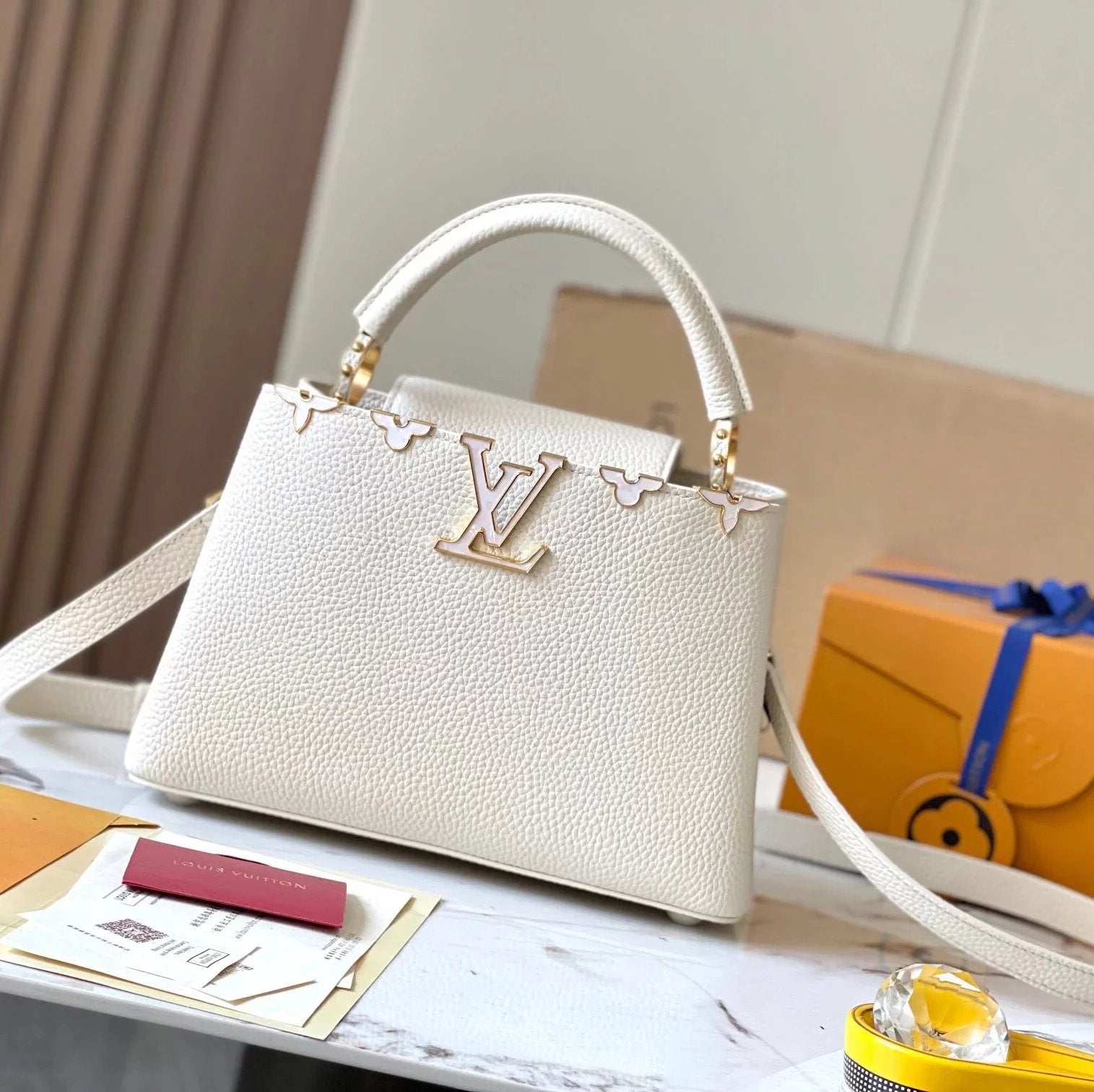 Louis Vuitton LV Women's Bag Top version 【Real Original Version Hardware】M23330M23331M23332Mini Black Corolla CapucinesFlowerCrown Handbag Is Full Grain Taurillon Leather Embellishment Monog Leather Bag mini Handbag
