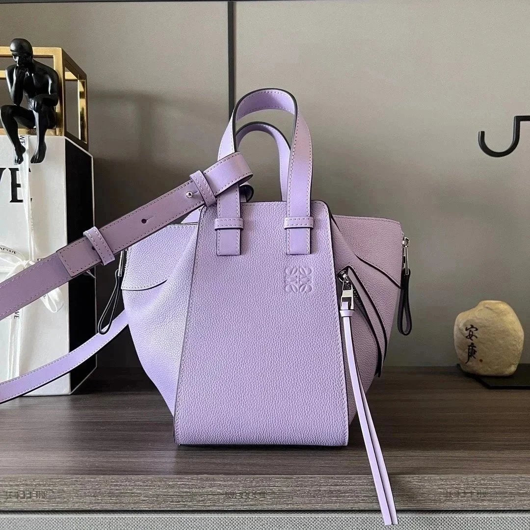 LOEWE Women's Bag Top version 【Original Leather Premium Version】2023New Hammock Bag Satin Cowhide Hammock Handbag New Size20cm New Hammock Bag Handbag Vegetable Basket Bag Women's Bag Silk Surface Cow Leather Wide Shoulder Strap Litchi Pattern Cowhide Lea