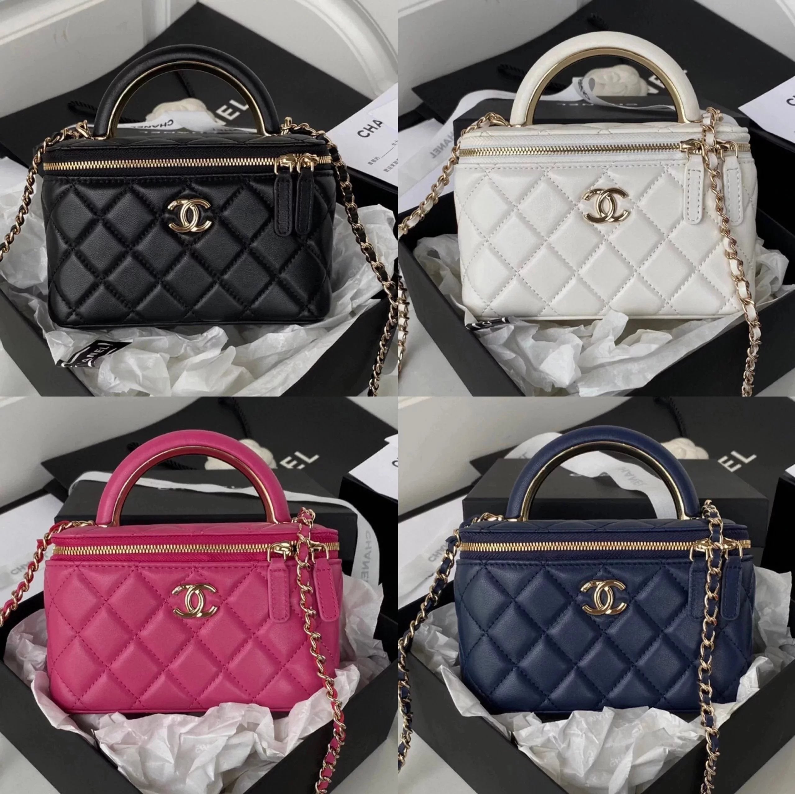 Chanel Women's Bag Top version 【**Original Leather】22A Early Autumn Handmade Workshop Series New Handle Long Box AP2846Women's Shoulder Messenger Bag with Mirror Cosmetic Bag Lipstick Pack Box Bag Handbag