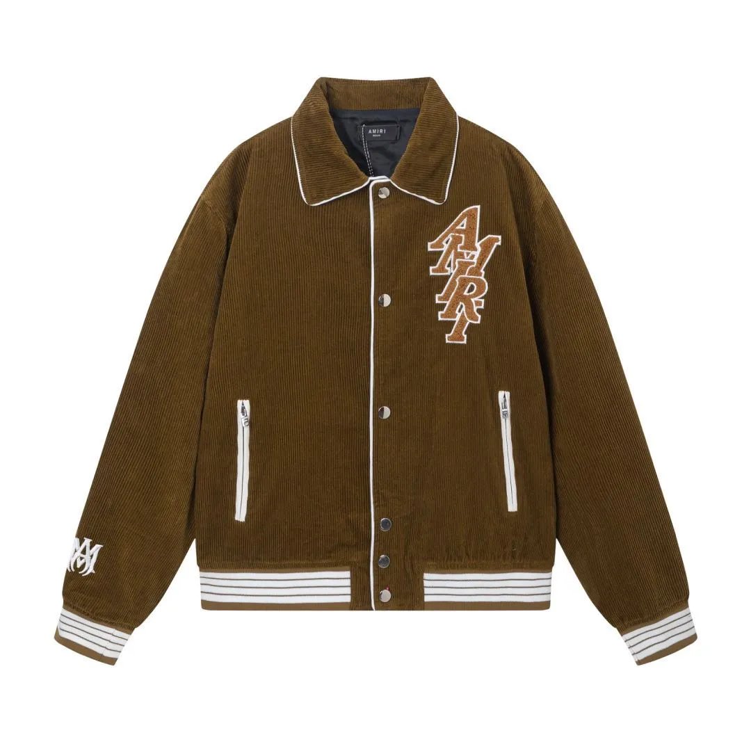 Amiri Jackets Coat 2024Autumn and Winter New Corduroy Letter Embroidered Lapel Baseball Uniform Men and Women Same Style