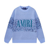 Amiri Sweater Classic logo Embroidered Jacquard Seahorse Wool Sweater Thickened Warm Pullover Crew Neck Knitwear os Knitted Inner Layer Unisex Same Style24ss Autumn and Winter New Products