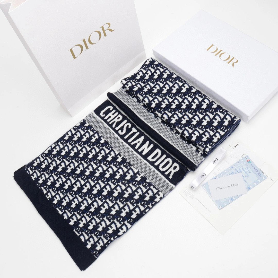 Dior Scarf Classic Presbyopic Full Printed Wool Cashmere Shawl Long Scarf for Men and Women