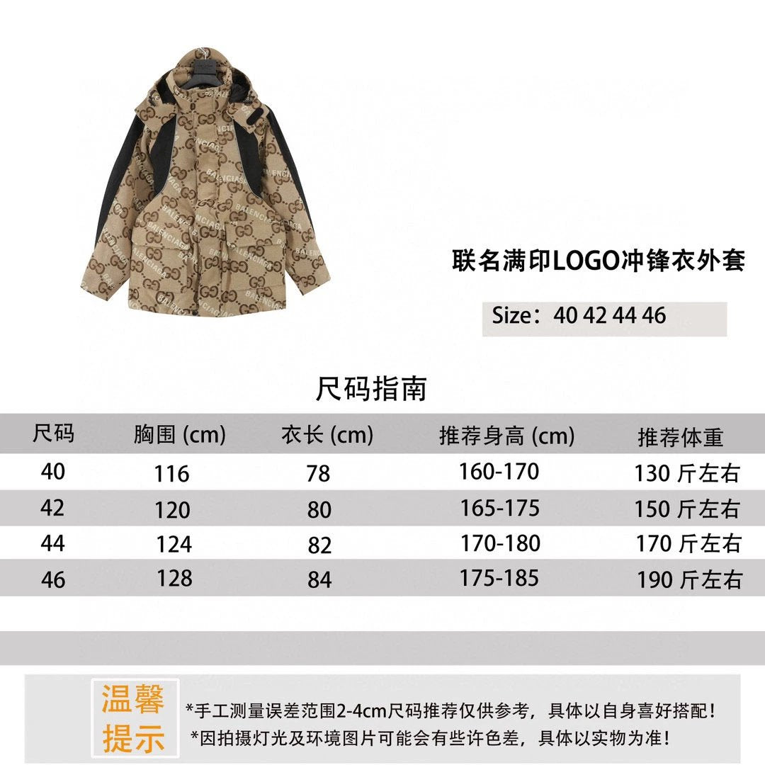 Gucci Jackets Joint Name Full Print LOGO Outdoor Jacket Coat Same Style for Men and Women