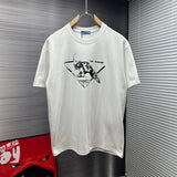 PRADA T-shirt Chest Pipe Print ogo round Neck Short Sleeve25ss New pure cotton T Unisex T-Shirt OS Loose Fit Base Shirt Top Half Sleeve T-Shirt