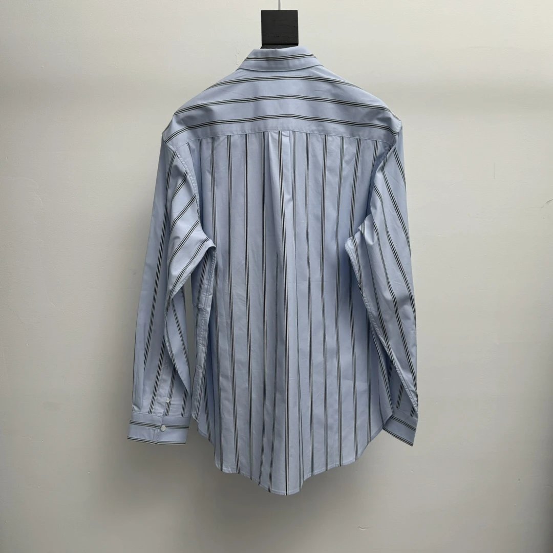 Dior Shirt 24New Embroidered Light Blue Striped Cotton Poplin Shirt Casual Loose Versatile Long Sleeve Shirt Cardigan Unisex Os Version
