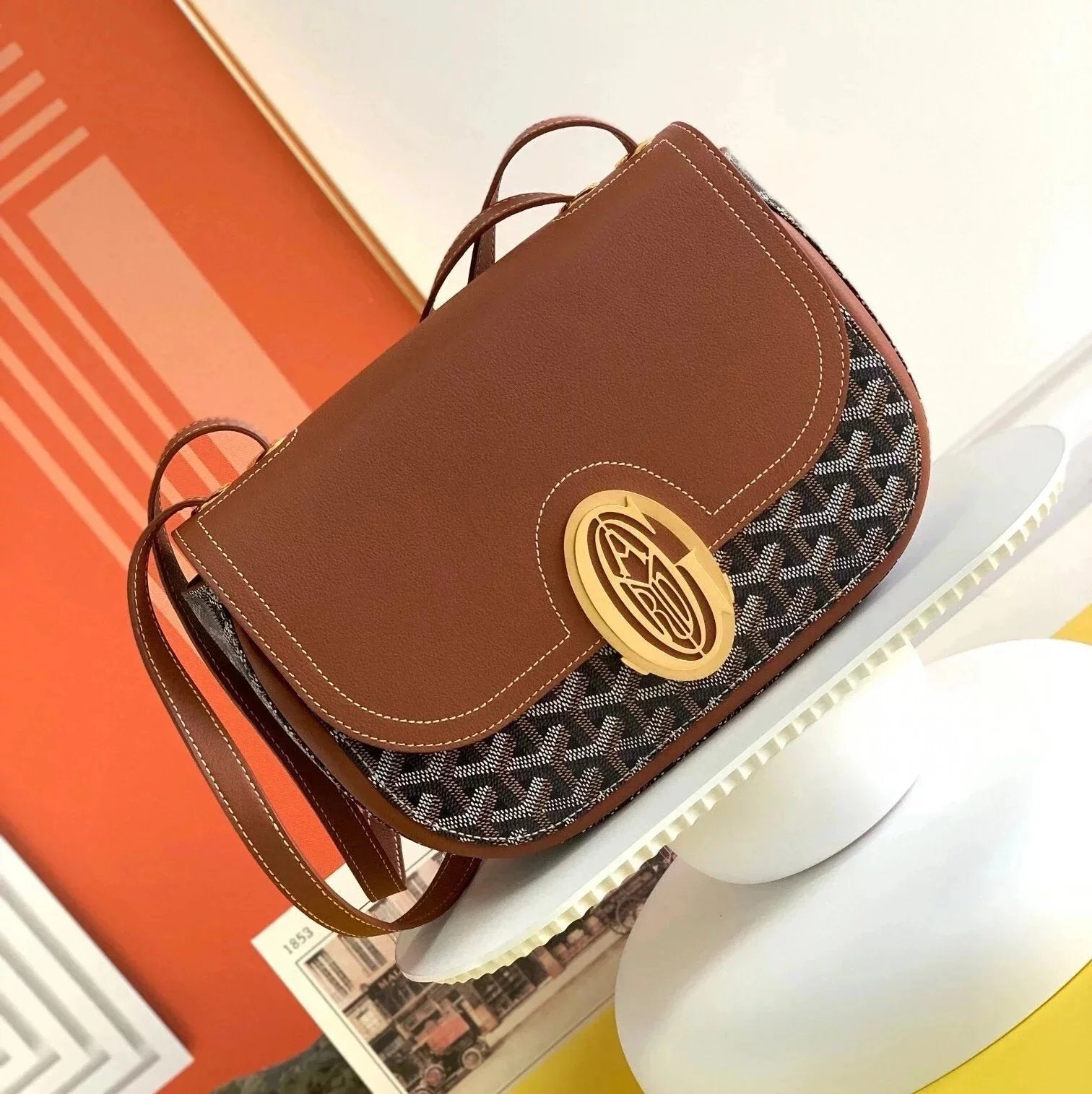 Goyard Bag Top version 2022Latest Limited Edition Commemorative Ladies233Canvas and Cowhide Stitching Women's Bag Metal Buckle Bag Shoulder Crossbody Shoulder Tote Dark Blue25cm