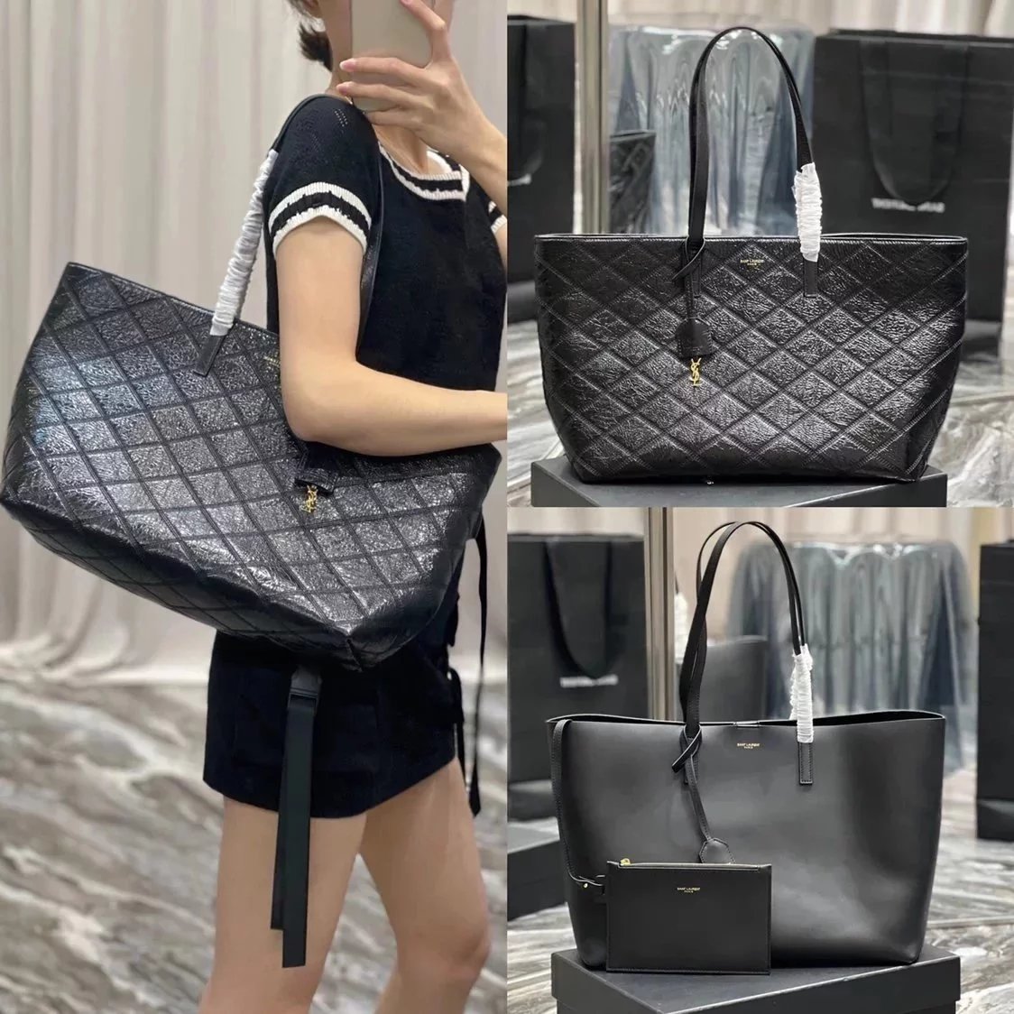 YSL Women's Bag Top version 【Original Leather Quality】2022New shopping bag shoppingtotebag Composite Bag Shopping Bag Imported South African Cowhide Oil Wax Cowhide Leather Women's Bag New Tote Bag Tote Bag Handbag Backpack Casual Bag Women's Bag