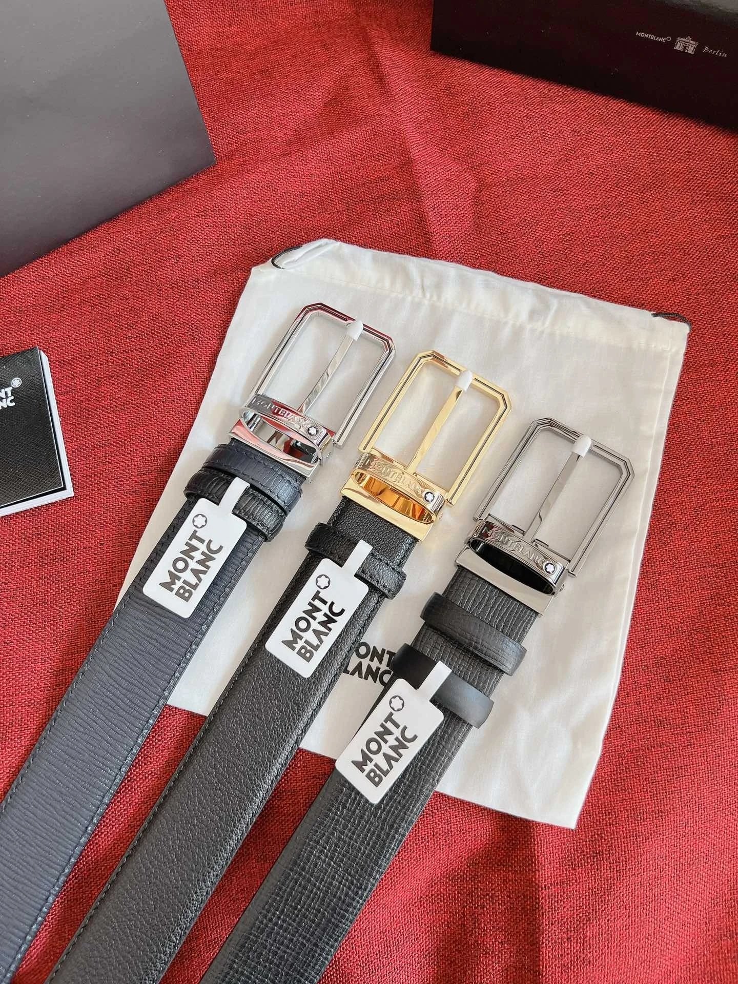 Montblanc Belt Top version Business Casual Belt Belt High Quality Double-Sided Head Layer Cowhide with Steel Buckle Men's Leather Belt Fashion All-Match Business Belt Double-Sided Available3.5