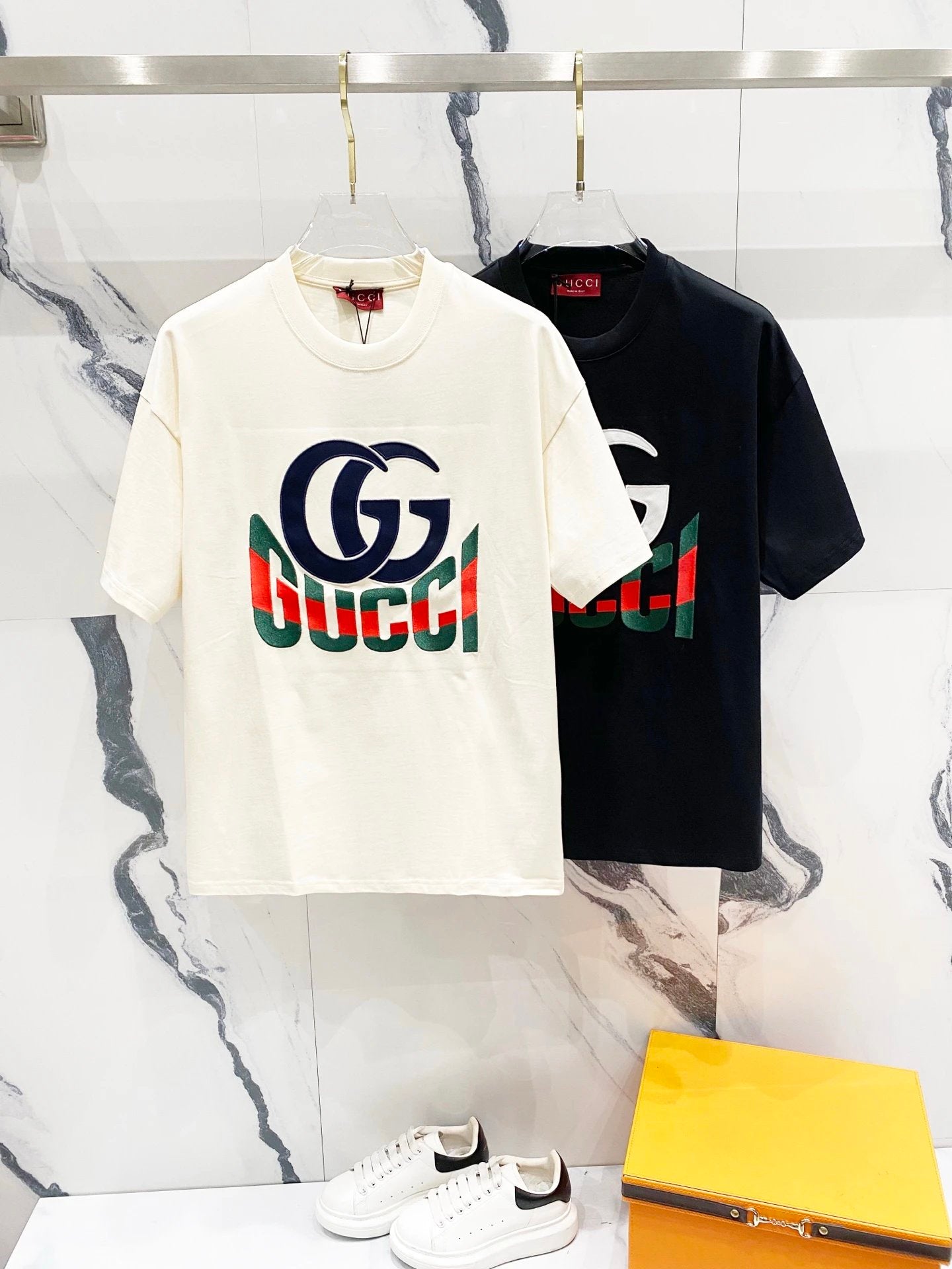 Gucci T-shirt Front Patch Color Block Double G Letter Embroidery logo round Neck Short Sleeve25ss New Pure Cotton Unisex Style T Casual T-Shirt Base Layer Shirt OS Loose Fit Half Sleeve Top Plus Size