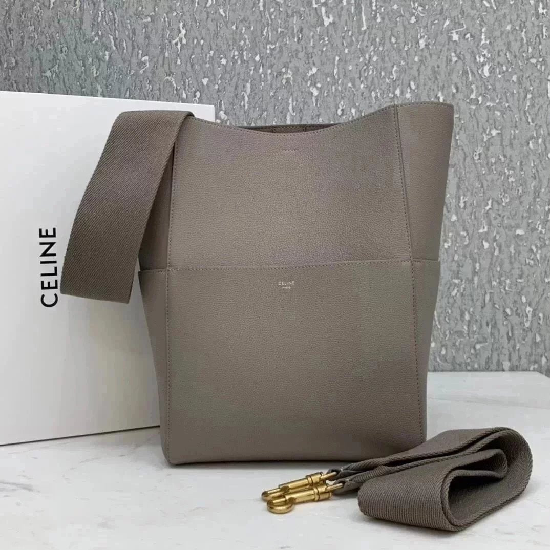 Celine women's bag Top version 【Level Surrogate Shopping】Large Size SeauSangleBucket Large Bucket Bag tote Tote Bag Litchi Grain Cowhide Commuter Bag Celine Women's Bag Mummy Bag sangle Bucket Bag Large