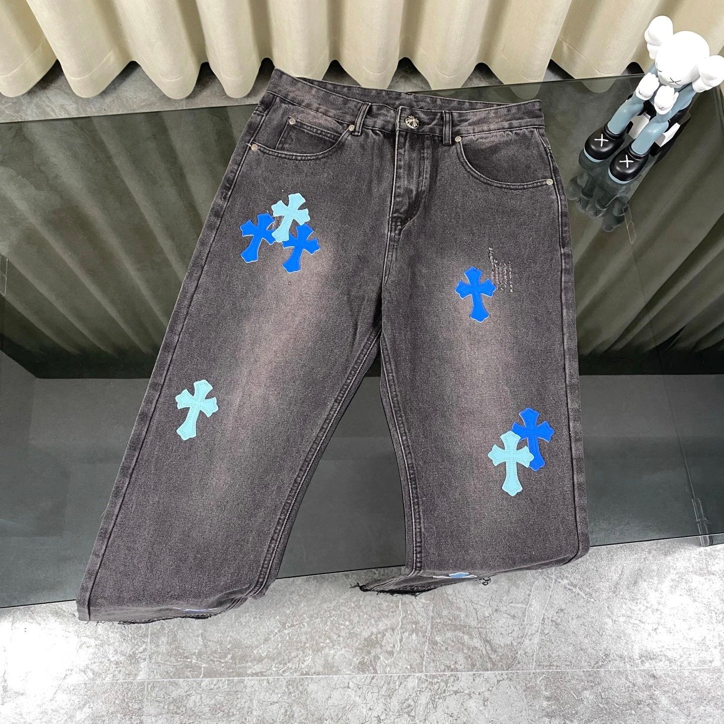 Chrome Hearts Jeans Front and Back Multicolor Laser Cross Stickers logo25ss Spring Summer New Straight Loose Slim Fit Jeans Unisex Long Pants