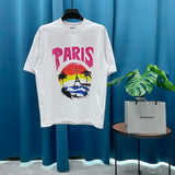 Balenciaga T-shirt Coconut Tree on Chest logo Printed Letter Embroidery Round Neck Short Sleeve25ss New Pure Cotton Unisex Style T T-shirt Base Shirt Tee Shirt OS Loose design