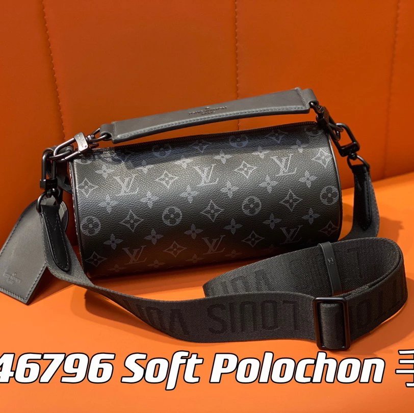 Louis Vuitton LV Men's Bag Top version New Sunset Orange Yellow Leather round Bag round Drum Bag Papillon Cylinder Men's Shoulder Messenger Handbag Pillow Bag Papillon Small Size Black Flower Chessboard Plaid Black Plaid Yellow Flower