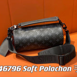 Louis Vuitton LV Men's Bag Top version New Sunset Orange Yellow Leather round Bag round Drum Bag Papillon Cylinder Men's Shoulder Messenger Handbag Pillow Bag Papillon Small Size Black Flower Chessboard Plaid Black Plaid Yellow Flower