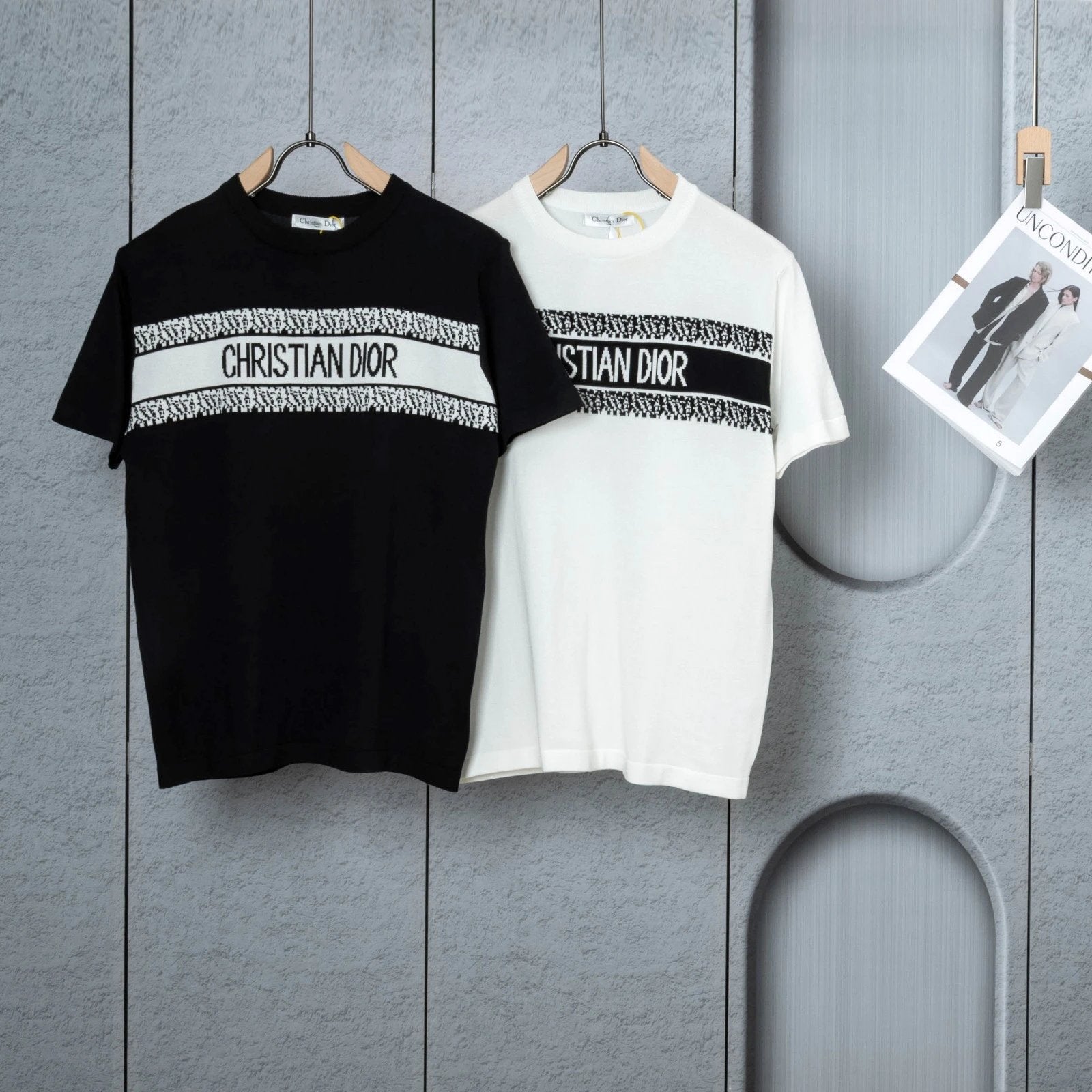 Dior T-shirt Chest Horizontal Color Block Jacquard logo round Neck Short Sleeve25ss New Pure Cotton Unisex Style T Casual T-Shirt Base Layer Shirt OS Loose Fit Half Sleeve Top Plus Size