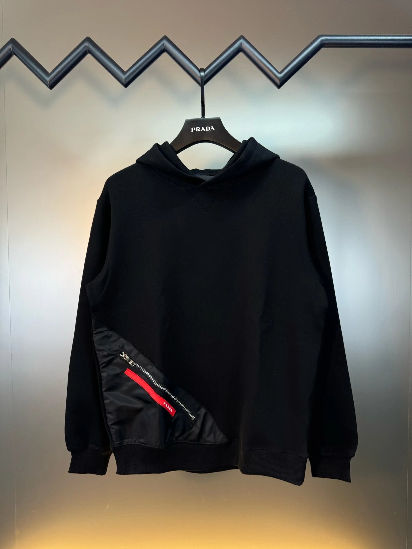PRADA Hoodie Nylon Patchwork Zipper Pocket Hoodie Casual Loose Fit Versatile Pullover Sweatshirt Sportswear os Versatile Inner Layer Top Unisex24ss Autumn and Winter New Products