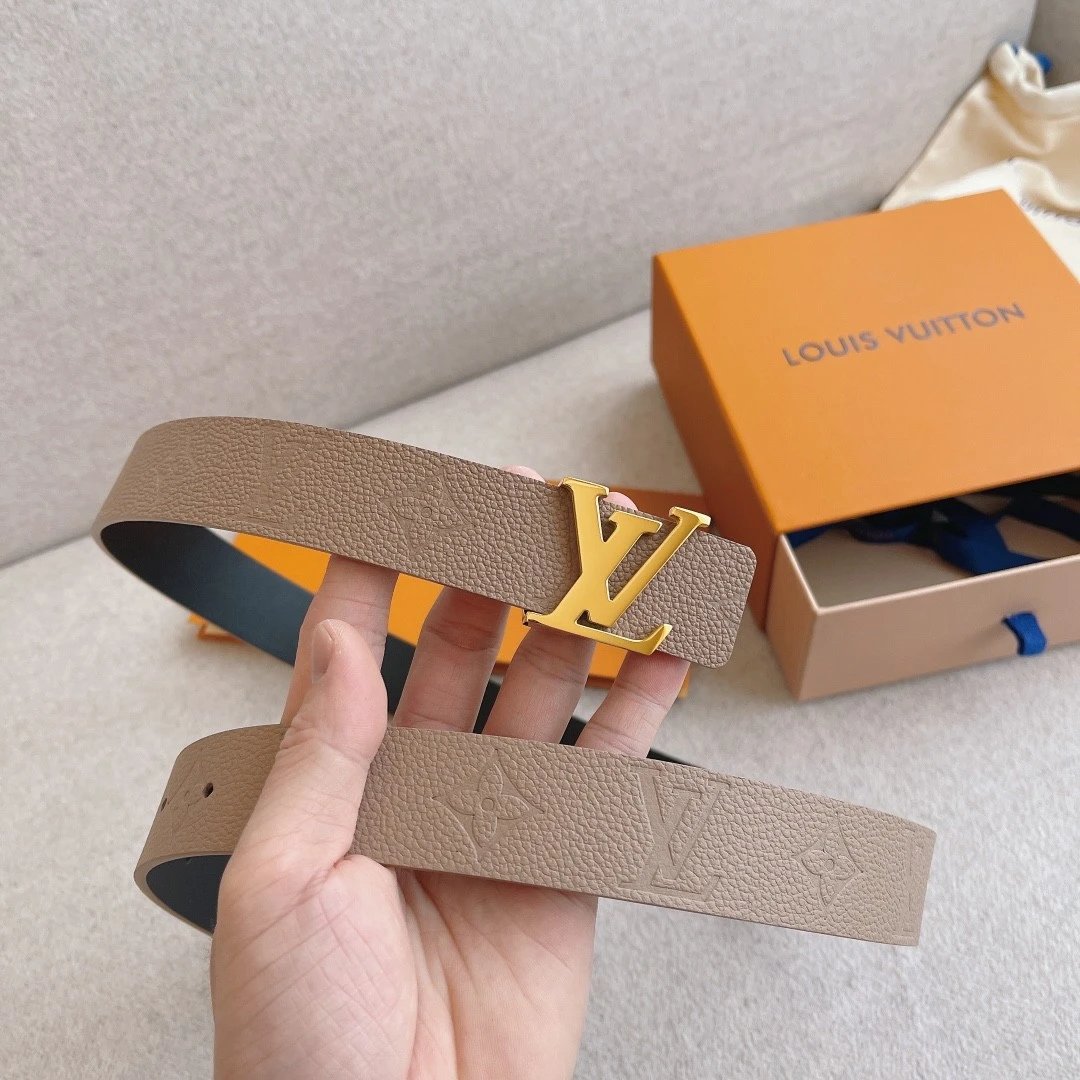 Louis Vuitton LV Belt Top version 【Counter Quality】Belt New Belt3.0cm Women's Belt Metal Buckle Women's Leather Belt with Classic Presbyopic Chessboard Grid Belt with Genuine Goods Packaging No Problem in and out of the Counter Versatile Casual Fashion Fo