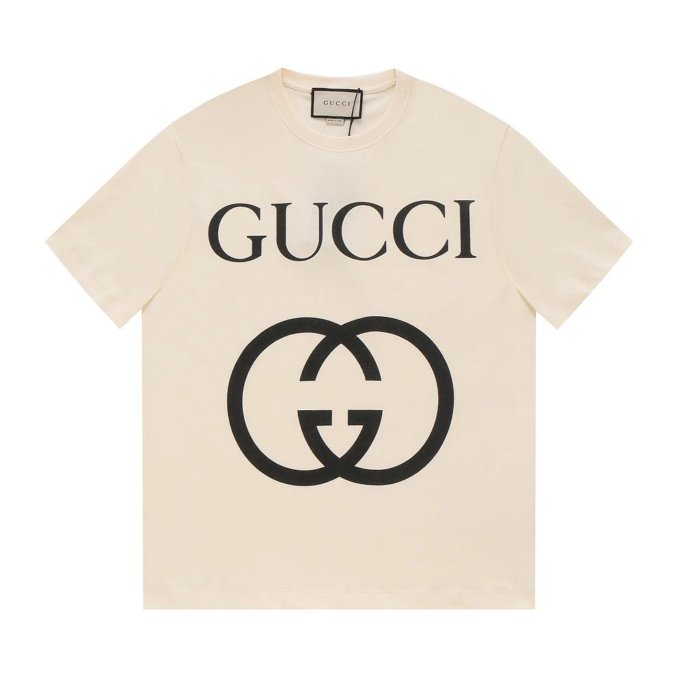 Gucci T-shirt Classic Double Ring logo Printed Style Double G round Neck Short Sleeve25ss New Pure Cotton Unisex Style T T-shirt OS Loose Fit Base Shirt Top Half Sleeve T-Shirt