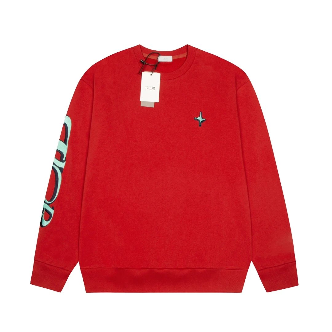 Dior Hoodie Embroidered English Letter Crew Neck Sweatshirt Long Sleeve Base Shirt Outerwear Trendy Unisex OS Loose fit