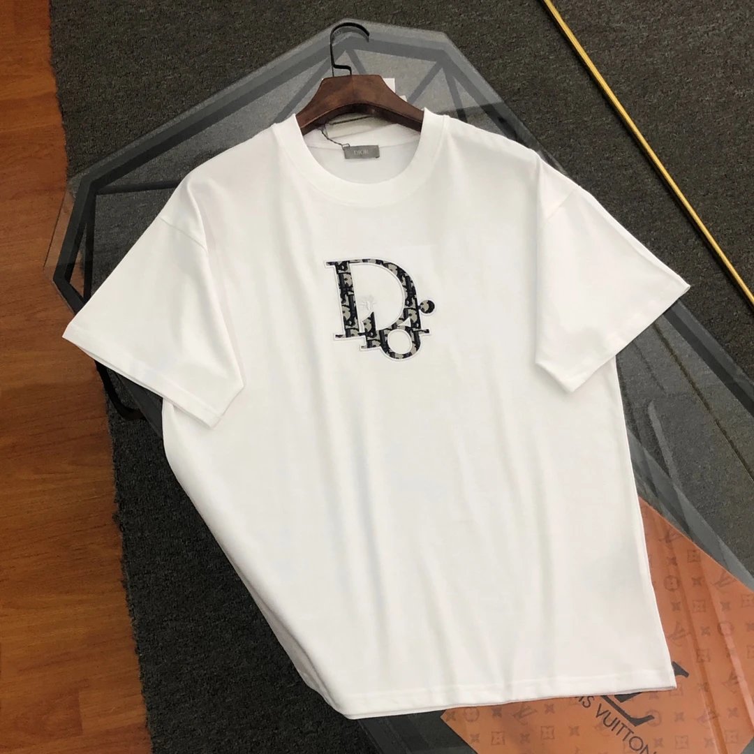 Dior T-shirt Old Flower Patch on Chest logo round Neck Short Sleeve25ss New Pure Cotton Unisex Style T Casual T-Shirt Base Layer Shirt OS Loose design