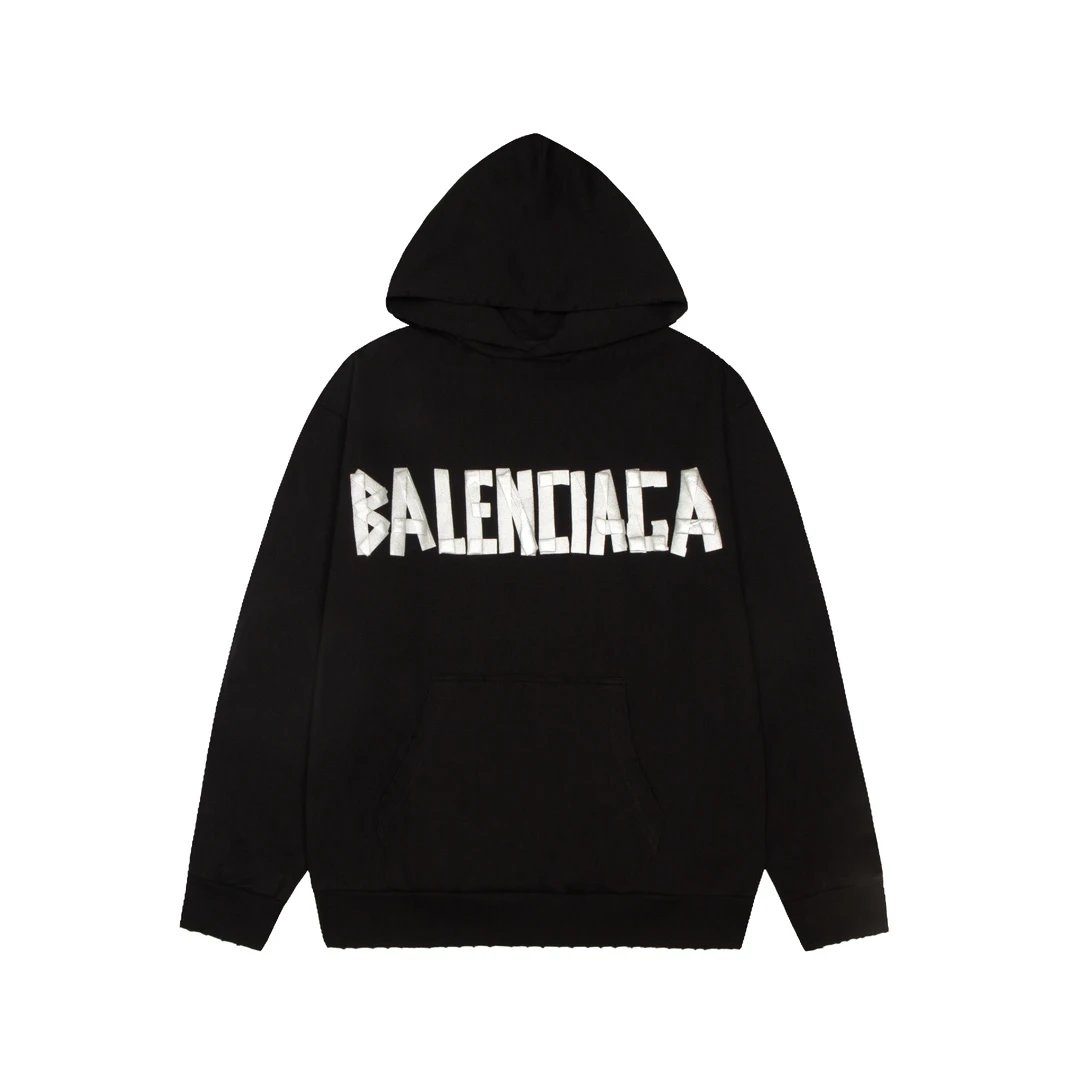 Balenciaga Hoodie Masking Yellow Tape logoG Hooded Sweatshirt Jacket for Men and Women, Sports Casual Style OS Loose fit versatile style