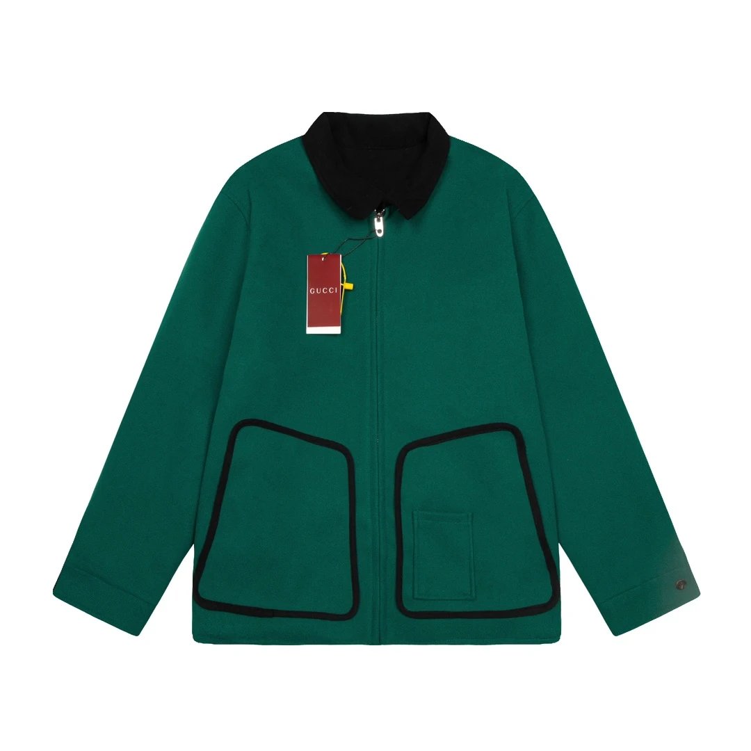 Gucci Jackets Reversible Thick Woolen Coat Unisex Autumn Winter New Sports Casual Loose Fit Versatile