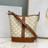 Celine women's bag Top version Home TriompheCanvas Arc De Triomphe Series Bucket Bag Vintage Presbyopic Bucket Bag canvas Bucket Bag Shoulder Crossbody Women's Bag Adjustable Shoulder Strap191442192132New Size Mini Version Retro Patterns100433