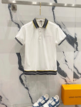 Burberry T-shirt Embroidered Small Letters LOGO Striped Stitching POLO Short Sleeve Shirt with Turn-down Collar for Men and Women, Summer Half Sleeve OS Loose T Business Casual Half Sleeve Shirt Plus Size T-Shirt