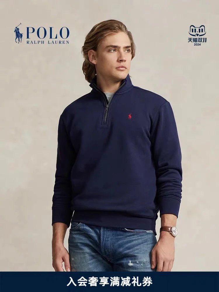 Ralph Lauren Hoodie Top Version Standard Embroidery Men's and Women's Same Style Half Long-Sleeve Zipper Turtleneck Sweater Spring and Autumn