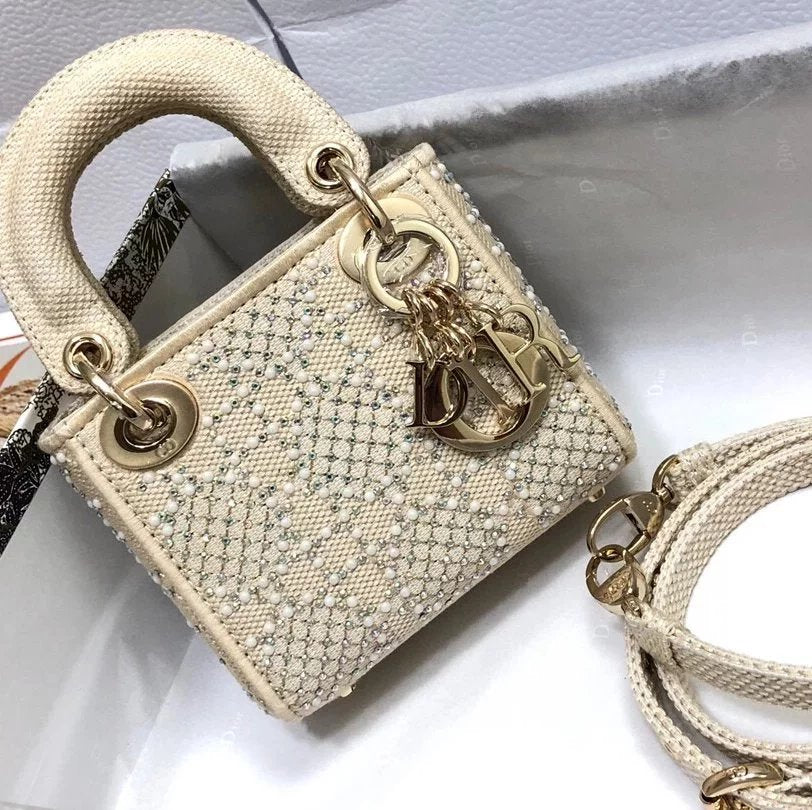 Dior Women's Bag Top version 2022New Colorful Crystals Embroidery Lady Diana bag mini Diana Three-Grid Chain Bag Portable Shoulder Bag Messenger Bag