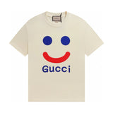 Gucci T-shirt Smiley Face Print on the Chest logo round Neck Short Sleeve25ss New Pure Cotton Unisex Style T T-shirt OS Loose Fit Base Shirt Top Half Sleeve T-Shirt
