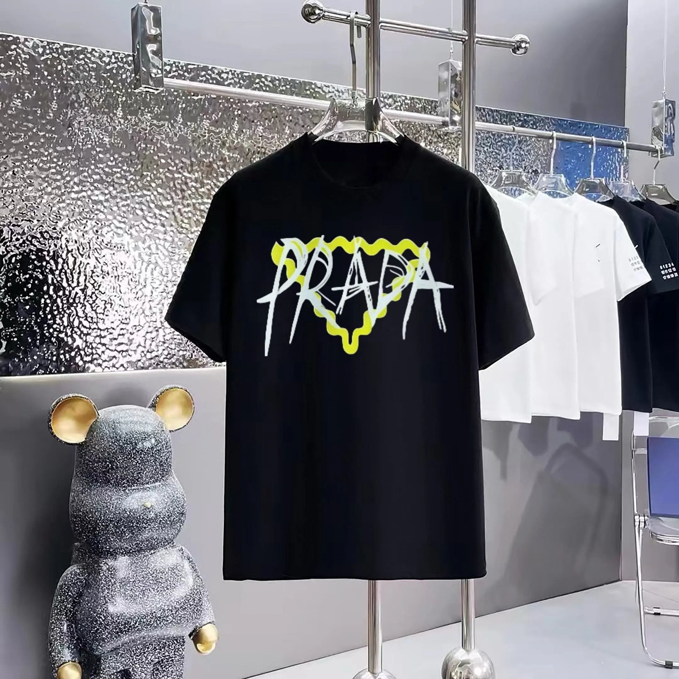 PRADA T-shirt Front Chest Wave Triangle Print logo round Neck Short Sleeve25ss New pure cotton T Unisex T-Shirt OS Drop Shoulder Loose Fit Base Shirt Top T-Shirt Short Sleeve