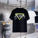 PRADA T-shirt Front Chest Wave Triangle Print logo round Neck Short Sleeve25ss New pure cotton T Unisex T-Shirt OS Drop Shoulder Loose Fit Base Shirt Top T-Shirt Short Sleeve