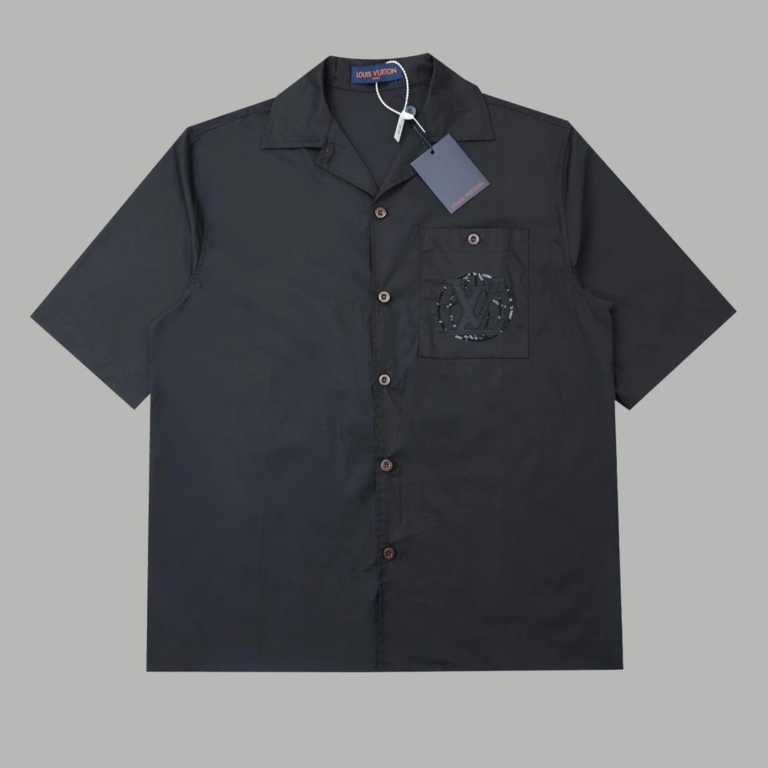 Louis Vuitton LV Shirt 3D Letter Embroidery on the Chest logo Shijia Turn-down Collar Short Sleeve Shirt Unisex Versatile Business Casual Slim Fit Jacket