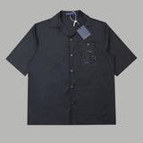 Louis Vuitton LV Shirt 3D Letter Embroidery on the Chest logo Shijia Turn-down Collar Short Sleeve Shirt Unisex Versatile Business Casual Slim Fit Jacket