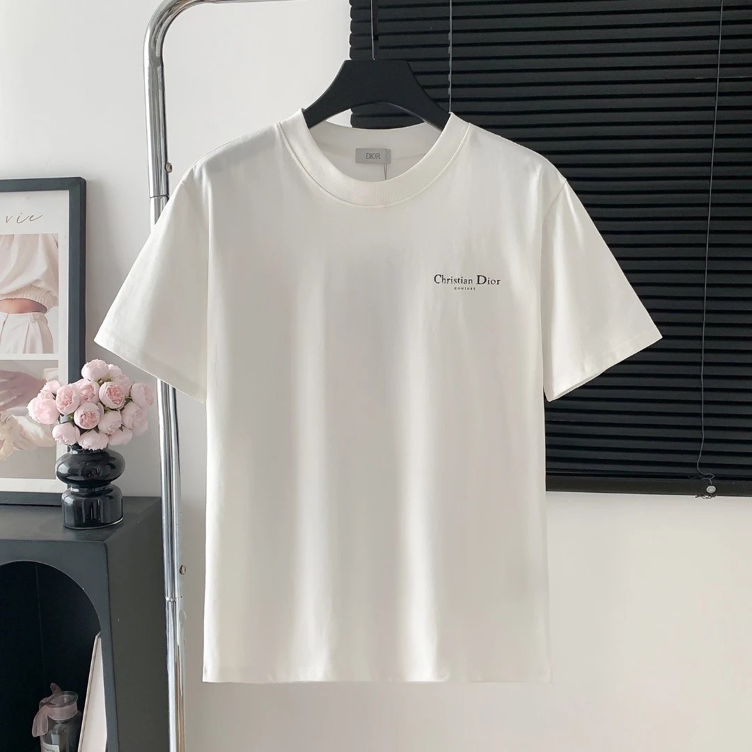 Dior T-shirt Chest Print logo round Neck Short Sleeve25ss New Pure Cotton Unisex Style T T-shirt OS Loose Fit Base Shirt Top Half Sleeve T-Shirt