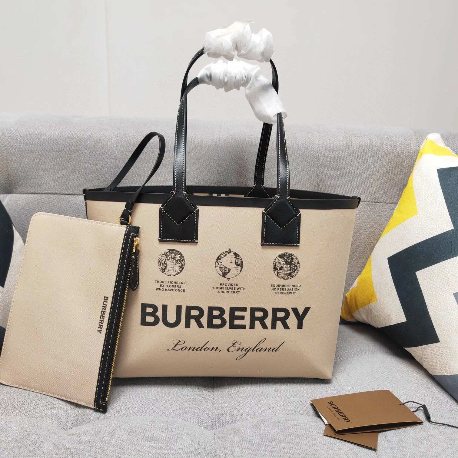 Burberry Women's Bag Top version Original Quality Large Capacity Shopping Bag TheBelt Canvas Tote Bag Mother and Child Bag Shopping Bag Shoulder Handbag Women's Bag