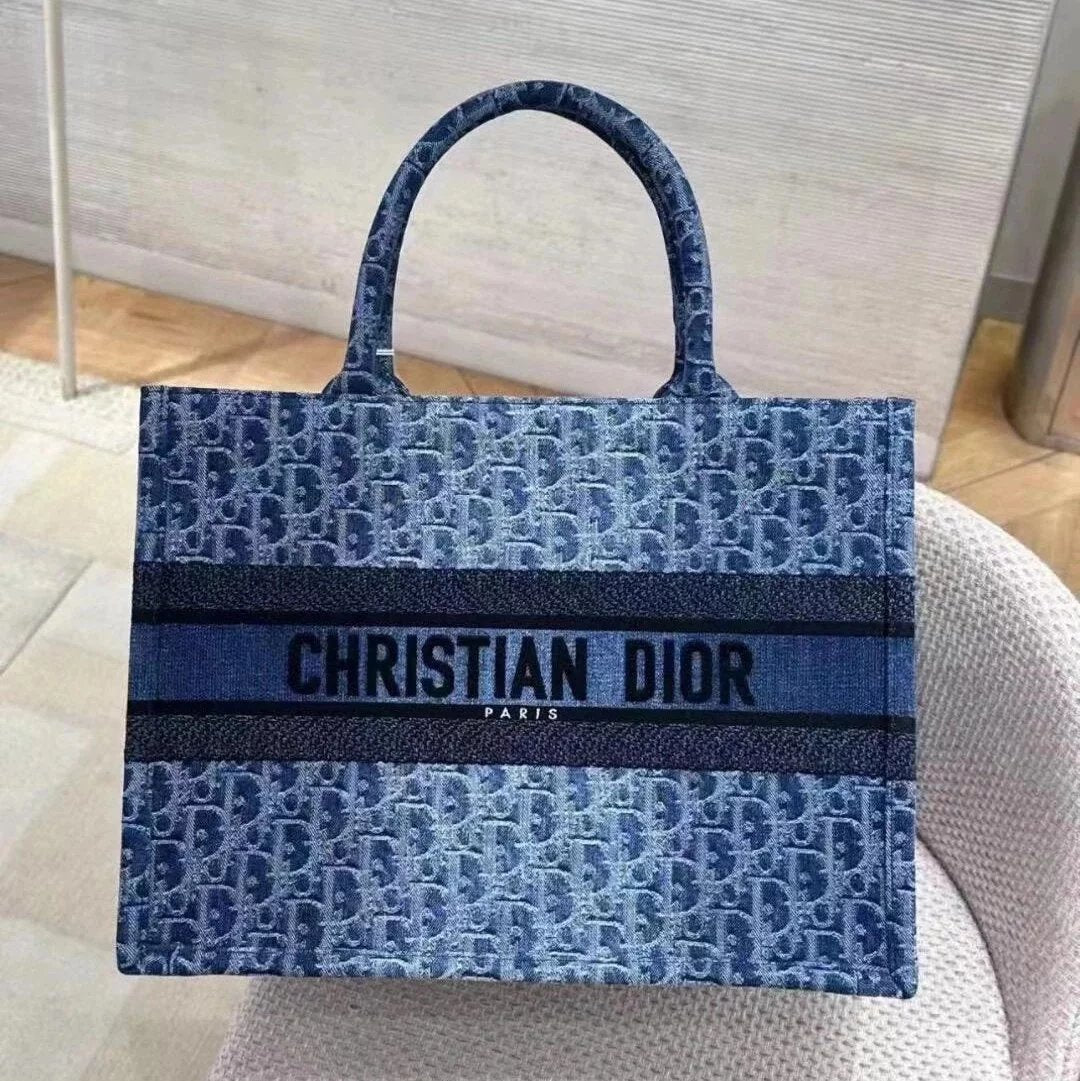 Dior Women's Bag Top version 【New Product Launch】2024New tote Denim Gradient Series Small Size Medium Large Shopping Bag Tote Bag Shoulder Underarm Bag Mummy Bag Handbag