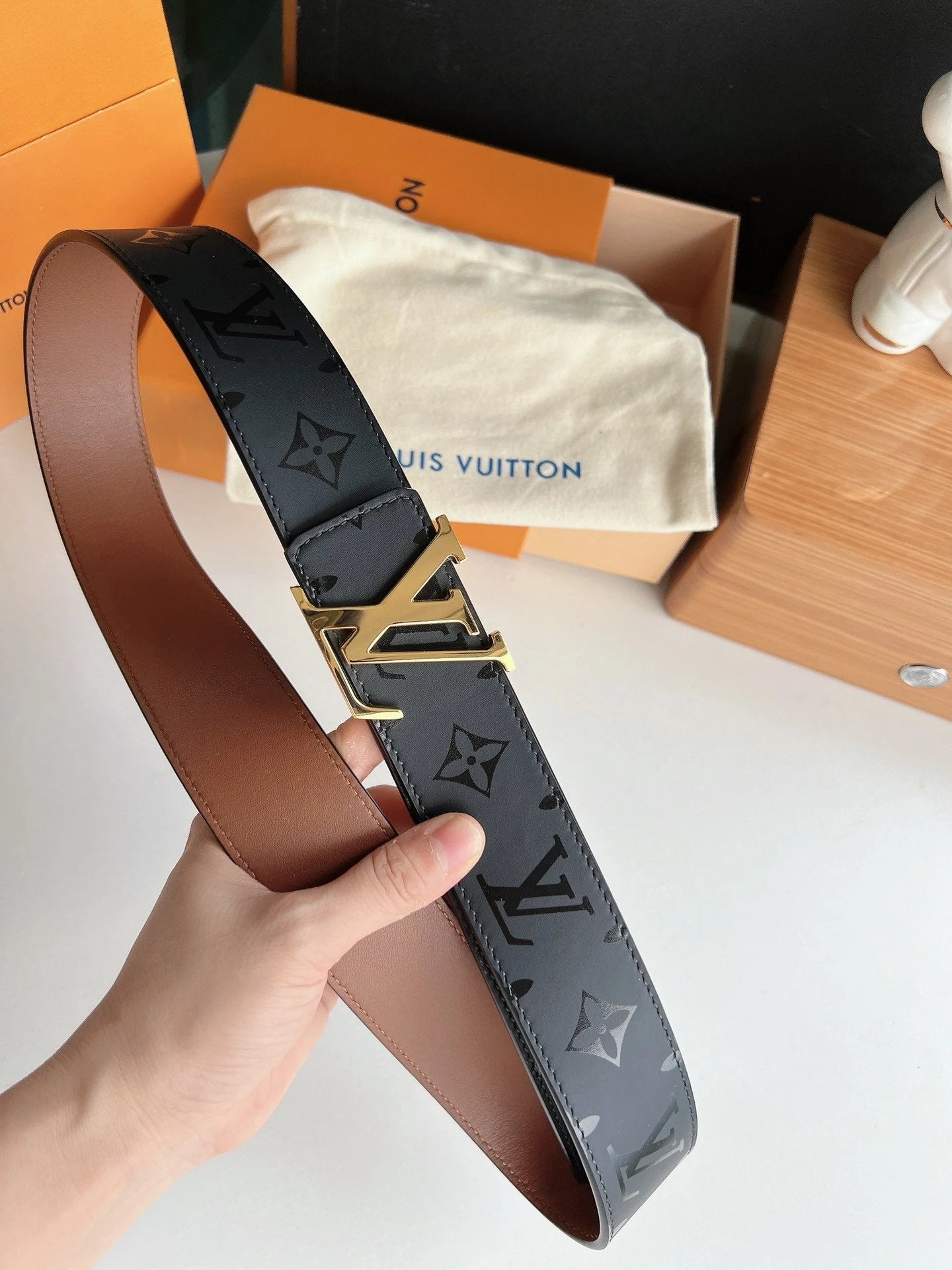 Louis Vuitton LV Belt Top version Original Imported Vegetable Tanned Leather**Original Order Men's Leather Belt Presbyopic Classic Belt Men's Business Casual Chessboard Plaid Belt Pant Belt Ferragamo Kuqi