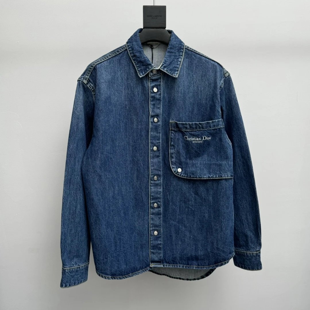 Dior Jeans 2024Autumn Winter New Jeans Casual Pants Straight Pants Wide-leg Pants High-waisted Pants Long Pants Turn-down Collar Denim Jacket Coat Set Unisex24ss Autumn and Winter New Products