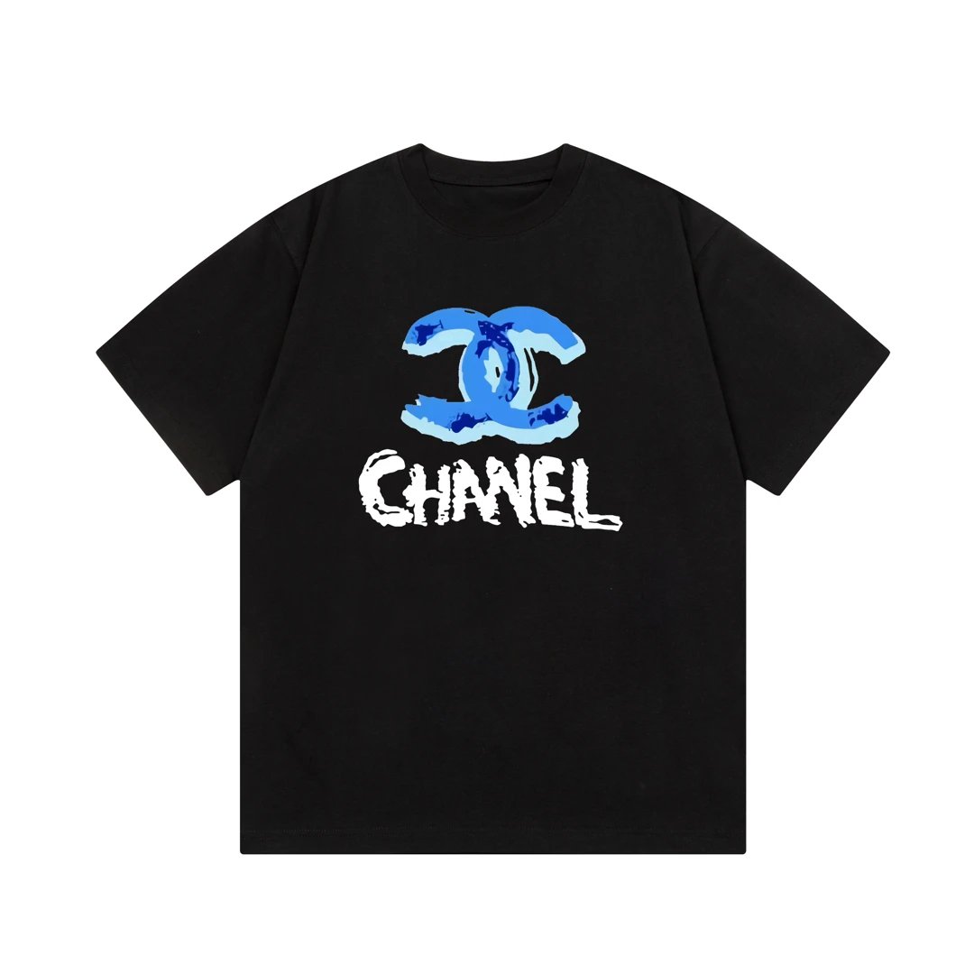 Chanel T-shirt Colorful Graffiti Letter Direct Print Logo round Neck Short Sleeve25ss New Pure Cotton Unisex Style T T-shirt OS Loose Fit Base Shirt Top Half Sleeve T-Shirt